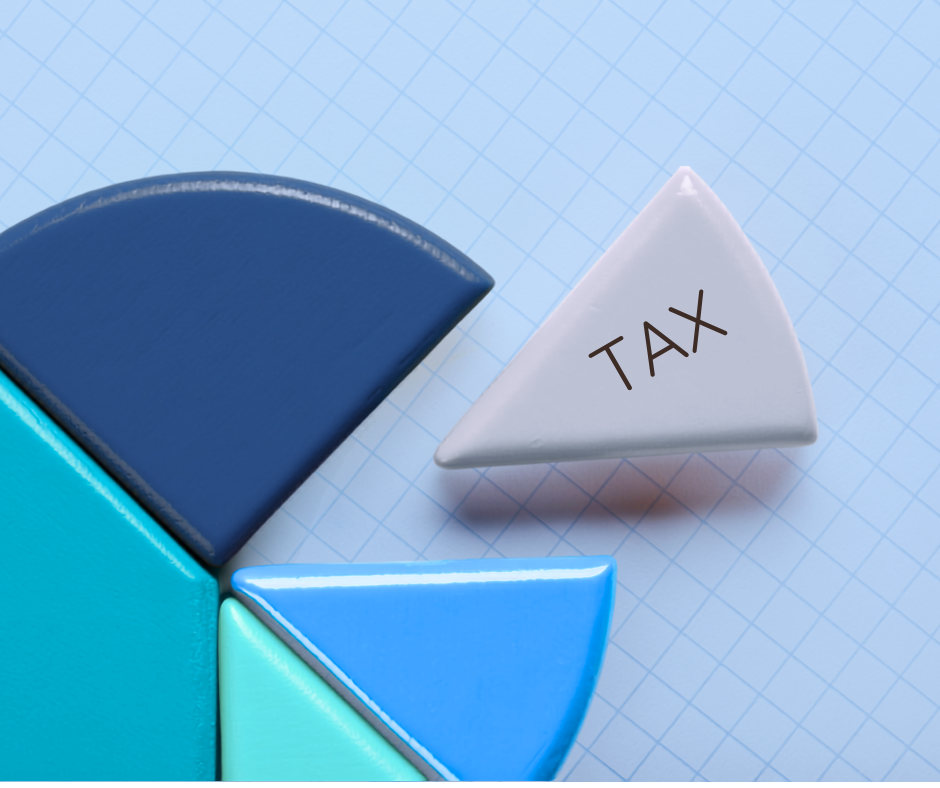 Blue pie chart with a separated section labeled taxes
